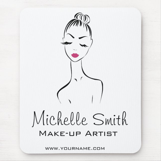 Girly Black Pink Lash & Beauty Salon Line Art  Mouse Pad (Front)