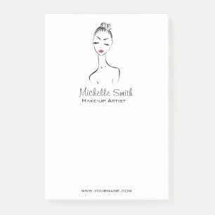 Girly Black Pink Lash & Beauty Salon Line Art Post-it Notes