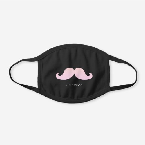 Girly Black Pink Mustache Name Monogram Kids Black Cotton Face Mask