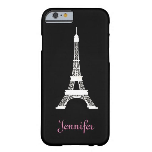 Girly Black Pink White French Style Eiffel Tower Barely There iPhone 6 Case