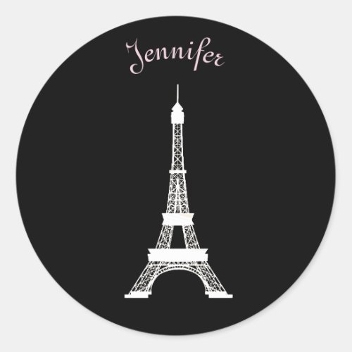 Girly BlackPink White French Style Eiffel Towers Classic Round Sticker