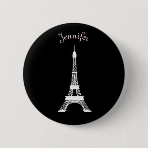 Girly Black,Pink, White French Style Eiffel Towers Pinback Button