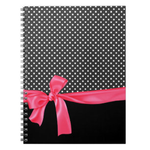 Girly Black Polka Dots & Neon Pink Bow Notebook