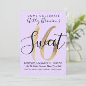 Girly Black Purple Gold Foil Sweet 16 Invitation (Standing Front)