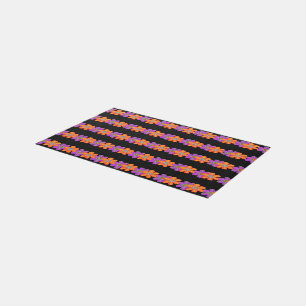 Girly Black Purple Orange Flowers Pattern Rug