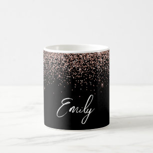 Girly Black Rose Gold - Blush Pink Glitter Coffee Mug