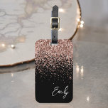 Girly Black Rose Gold Blush Pink Glitter Monogram Luggage Tag<br><div class="desc">Black and Girly Rose Gold - Blush Pink Sparkle Glitter Monogram Name Luggage Bag Tag. This makes the perfect sweet 16 birthday,  wedding,  bridal shower,  baby shower or bachelorette party gift for someone traveling in style.</div>