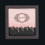 Girly Black Rose Gold Glitter Drips Monogram Gift Box<br><div class="desc">A girly black and rose gold glitter drips ipad cover with an elegant scroll monogram gift box. Personalize it for a gift! Designed for you by Blackberry Boulevard.</div>