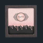 Girly Black Rose Gold Glitter Drips Monogram Gift Box<br><div class="desc">A girly black and rose gold glitter drips ipad cover with an elegant scroll monogram gift box. Personalize it for a gift! Designed for you by Blackberry Boulevard.</div>
