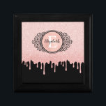 Girly Black Rose Gold Glitter Drips Monogram Gift Box<br><div class="desc">A girly black and rose gold glitter drips ipad cover with an elegant scroll monogram gift box. Personalize it for a gift! Designed for you by Blackberry Boulevard.</div>