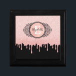 Girly Black Rose Gold Glitter Drips Monogram Gift Box<br><div class="desc">A girly black and rose gold glitter drips ipad cover with an elegant scroll monogram gift box. Personalize it for a gift! Designed for you by Blackberry Boulevard.</div>