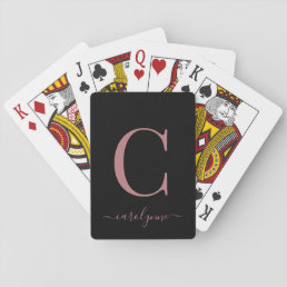 Girly Black Rose Gold Monogram Typography Playing Cards
