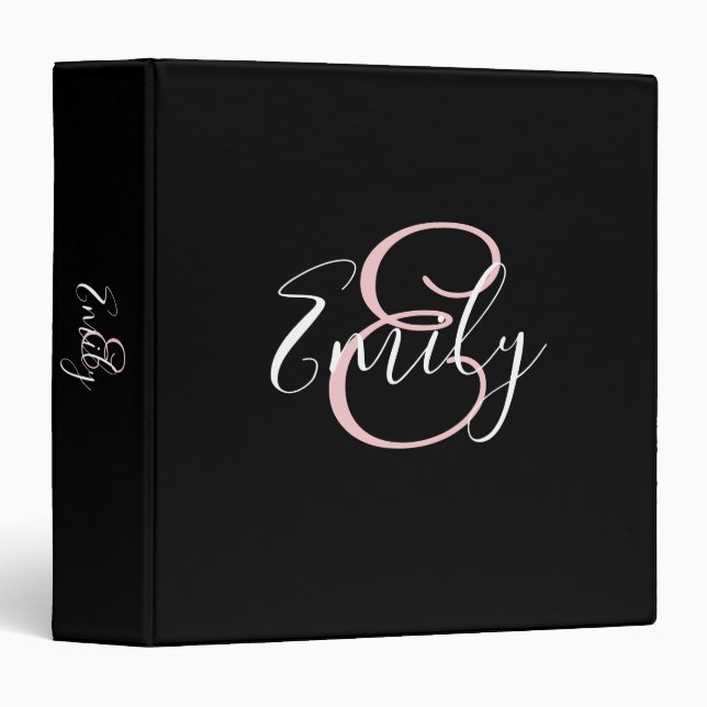 Girly Black Script Monogram Initials Name Binder (Front/Spine)