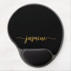 Girly Black Simple Monogram Name Signature Gel Mouse Pad