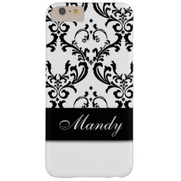 GIRLY BLACK VINTAGE DAMASK YOUR NAME BARELY THERE iPhone 6 PLUS CASE