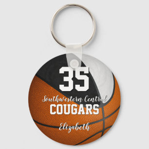 girly black white basketball school team colors keychain