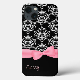 Girly Black & White Damask iPhone 13 Case