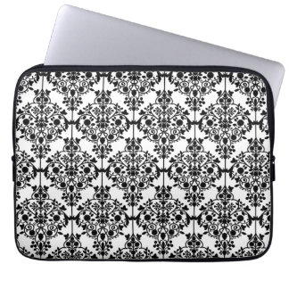 Girly Black WHite Floral Damask Pattern Laptop Sleeve