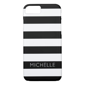 Girly Black White Stripes Custom Name Monogram iPhone 8/7 Case