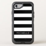 Girly Black White Stripes Custom Name Monogram Otterbox Defender Iphone Se/8/7 Case at Zazzle