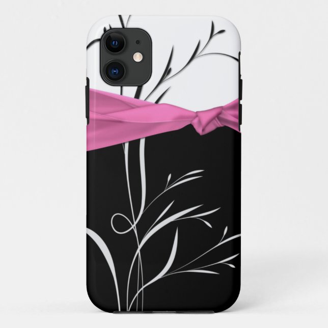 Girly Black, White Swirls Pink Ribbon iPhone5 Case-Mate iPhone Case (Back)