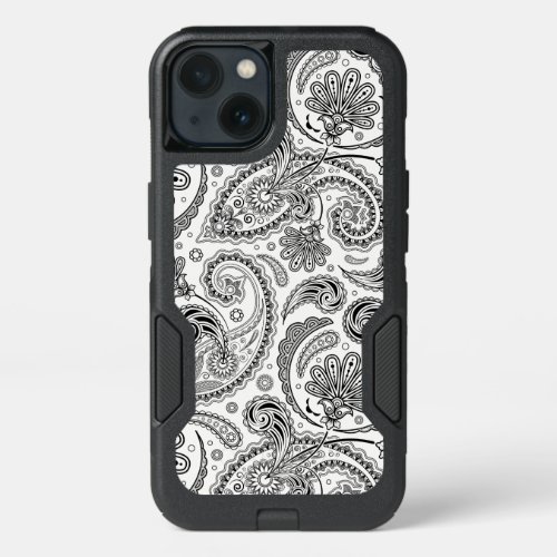 Girly Black  White Tribal Paisley Pattern iPhone 13 Case