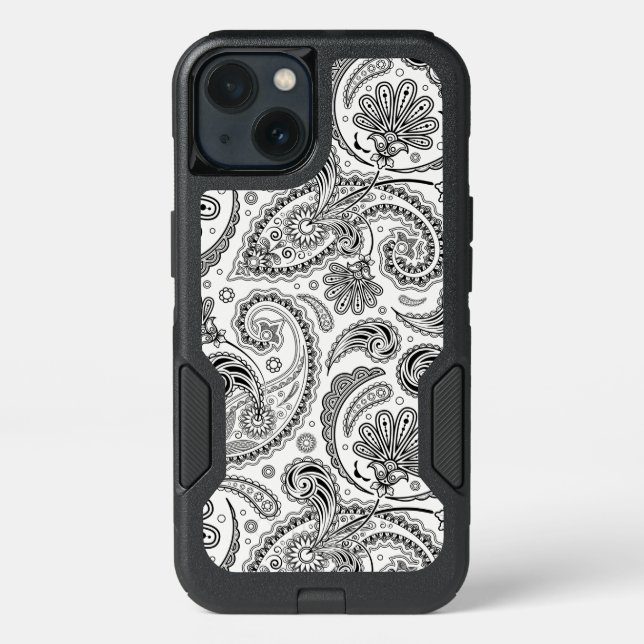 Girly Black & White Tribal Paisley Pattern Otterbox iPhone Case (Back)