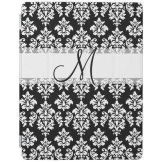 Girly Black White Vintage Damask Your Monogram iPad Smart Cover