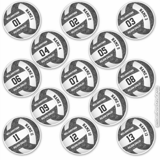 girly black white volleyball player names 13 sticker (Front)