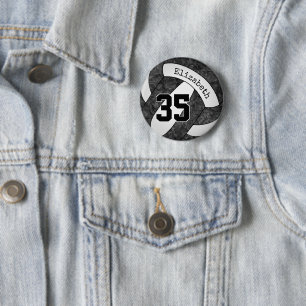 girly black white volleyball team spirit gifts button