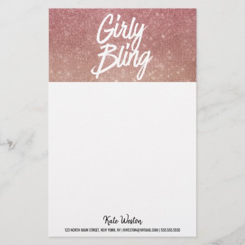 Girly Bling Typography Pink Gold Glitter Ombre Stationery