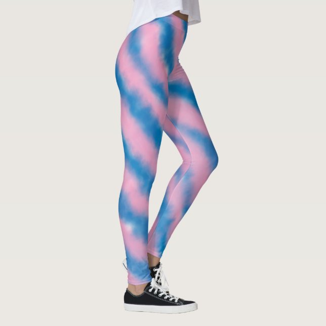 Girly Blue and Pink Cloud Retro Aesthetic Stripes Leggings (Right)