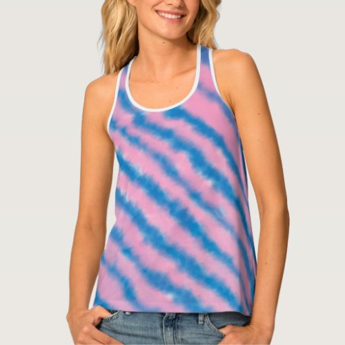 Girly Blue and Pink Cloud Retro Aesthetic Stripes  Tank Top