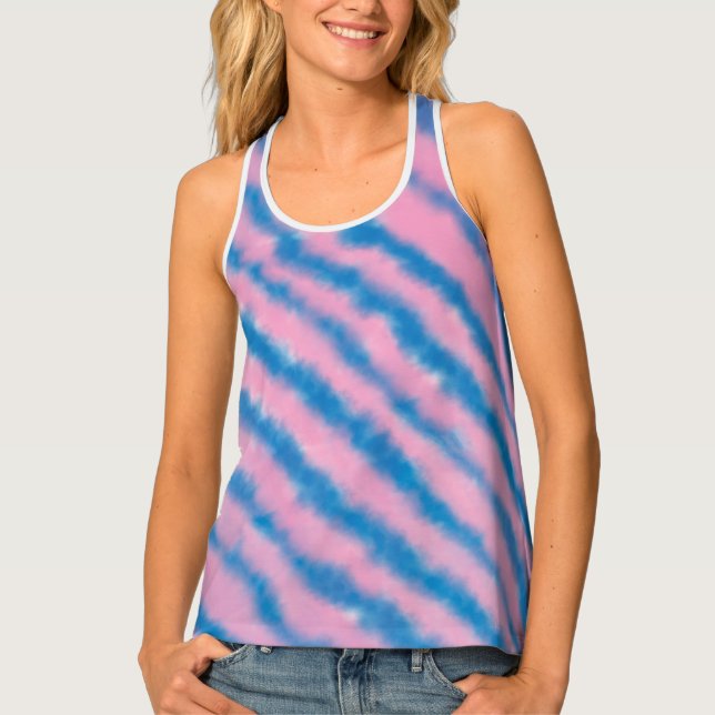Girly Blue and Pink Cloud Retro Aesthetic Stripes  Tank Top (Front)