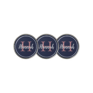 Girly Blue and Pink Script Monogram Name Golf Ball Marker