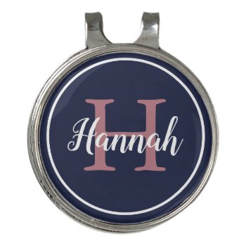 Girly Blue And Pink Script Monogram Name Golf Hat Clip by DoodlesGiftShop at Zazzle
