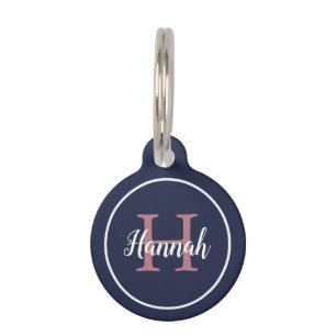 Girly Blue and Pink Script Monogram Name Pet ID Tag