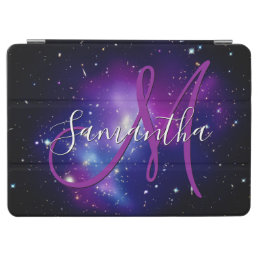 Girly Blue and Purple Celestial Photo Monogram iPad Air Cover