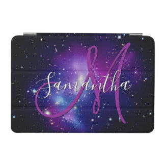 Girly Blue and Purple Celestial Photo Monogram iPad Mini Cover