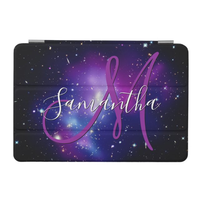 Girly Blue and Purple Celestial Photo Monogram iPad Mini Cover (Horizontal)
