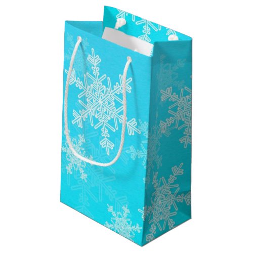 Girly blue and white Christmas snowflakes Small Gift Bag
