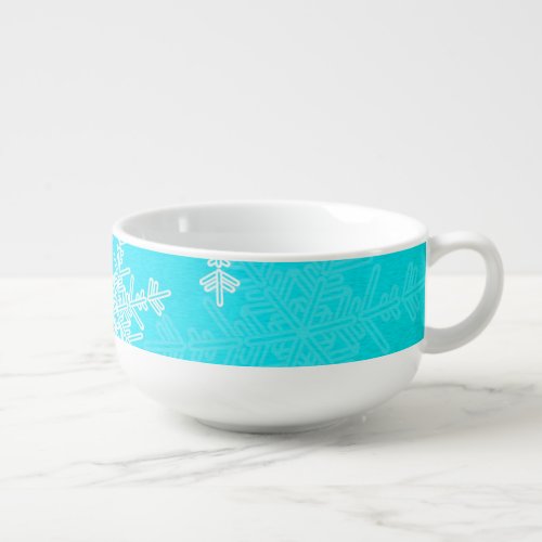 Girly blue and white Christmas snowflakes Soup Mug