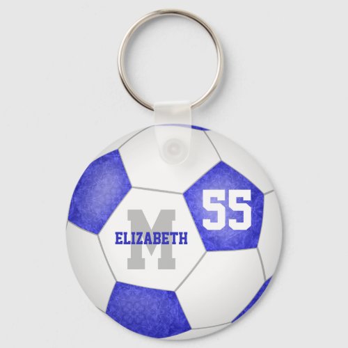 girly blue and white soccer ball keychain
