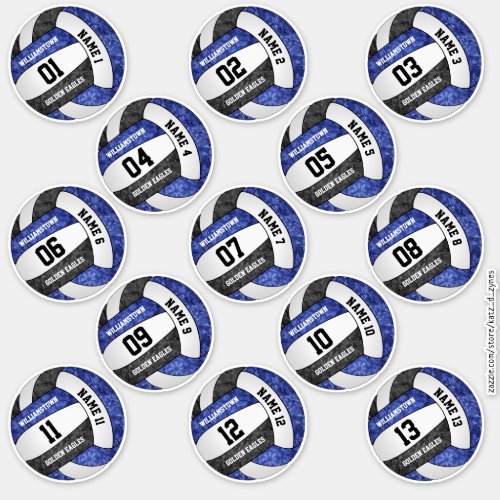 girly blue black volleyball player names set 13 sticker