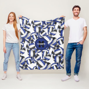 girly blue black volleyball sports team colors fleece blanket