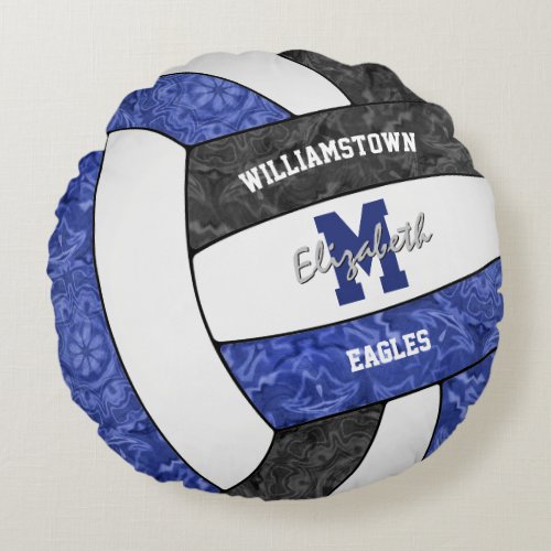girly blue black volleyball team colors round pillow