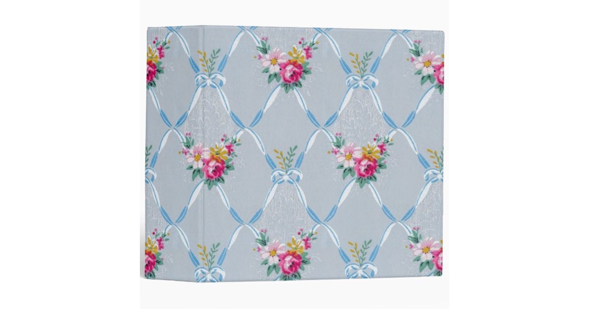 Girly Blue Bows Pretty Pink Rose Floral Pattern 3 Ring ...