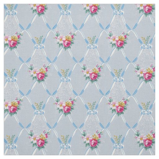 Girly Blue Bows Pretty Pink Rose Floral Pattern Fabric