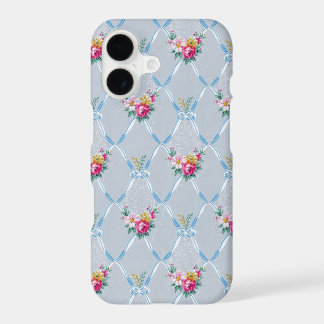 Girly Blue Bows Pretty Pink Rose Floral Pattern iPhone 17 Case