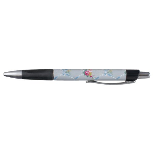 Girly Blue Bows Pretty Pink Rose Floral Pattern Pen